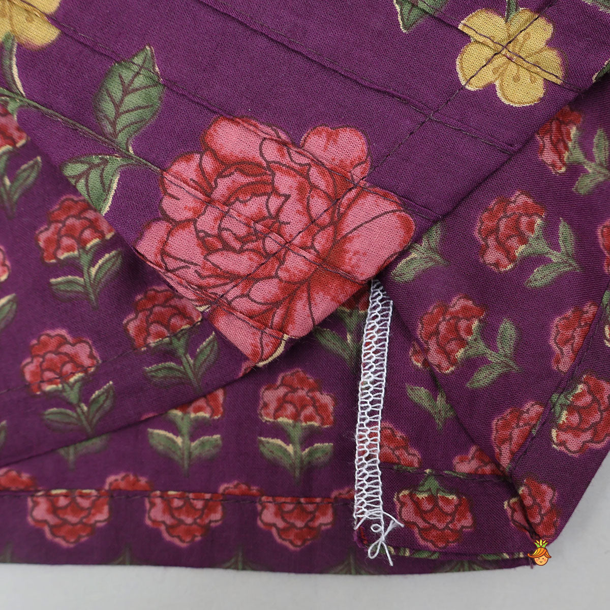 Pre Order: Floral Printed Pin Tuck Detailed Purple Top With Matching Lehenga