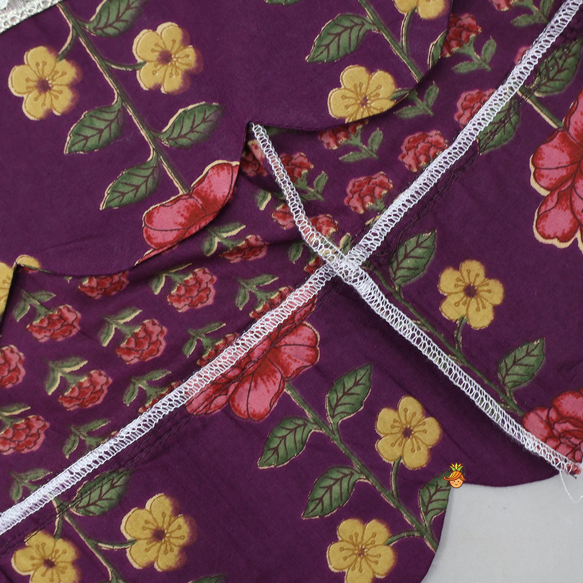 Pre Order: Floral Printed Pin Tuck Detailed Purple Top With Matching Lehenga