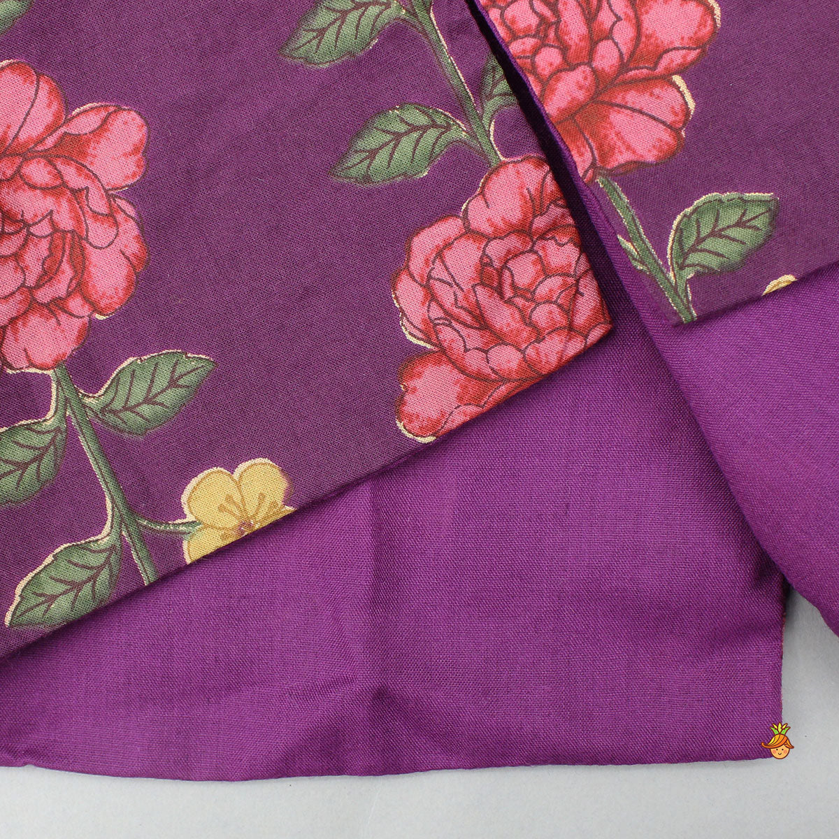 Pre Order: Floral Printed Purple Cotton Kurta With Matching Printed Jacket And Pyjama