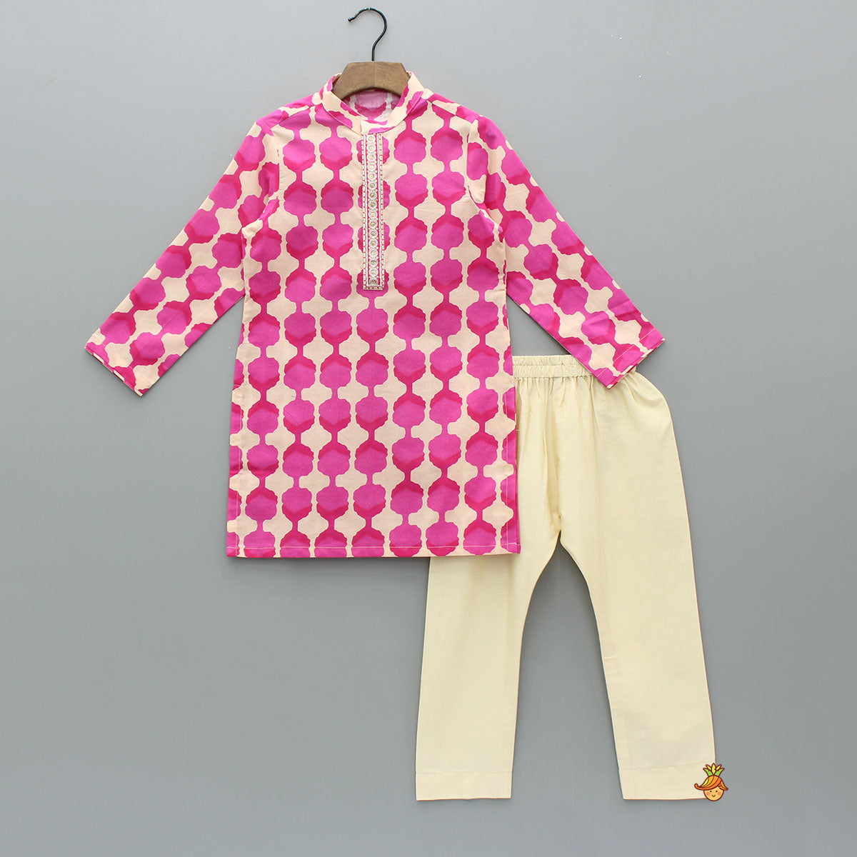 Pre Order: Embroidered Placket Pink Kurta With Pyjama