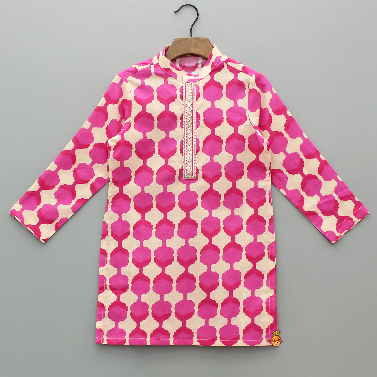 Pre Order: Embroidered Placket Pink Kurta With Pyjama