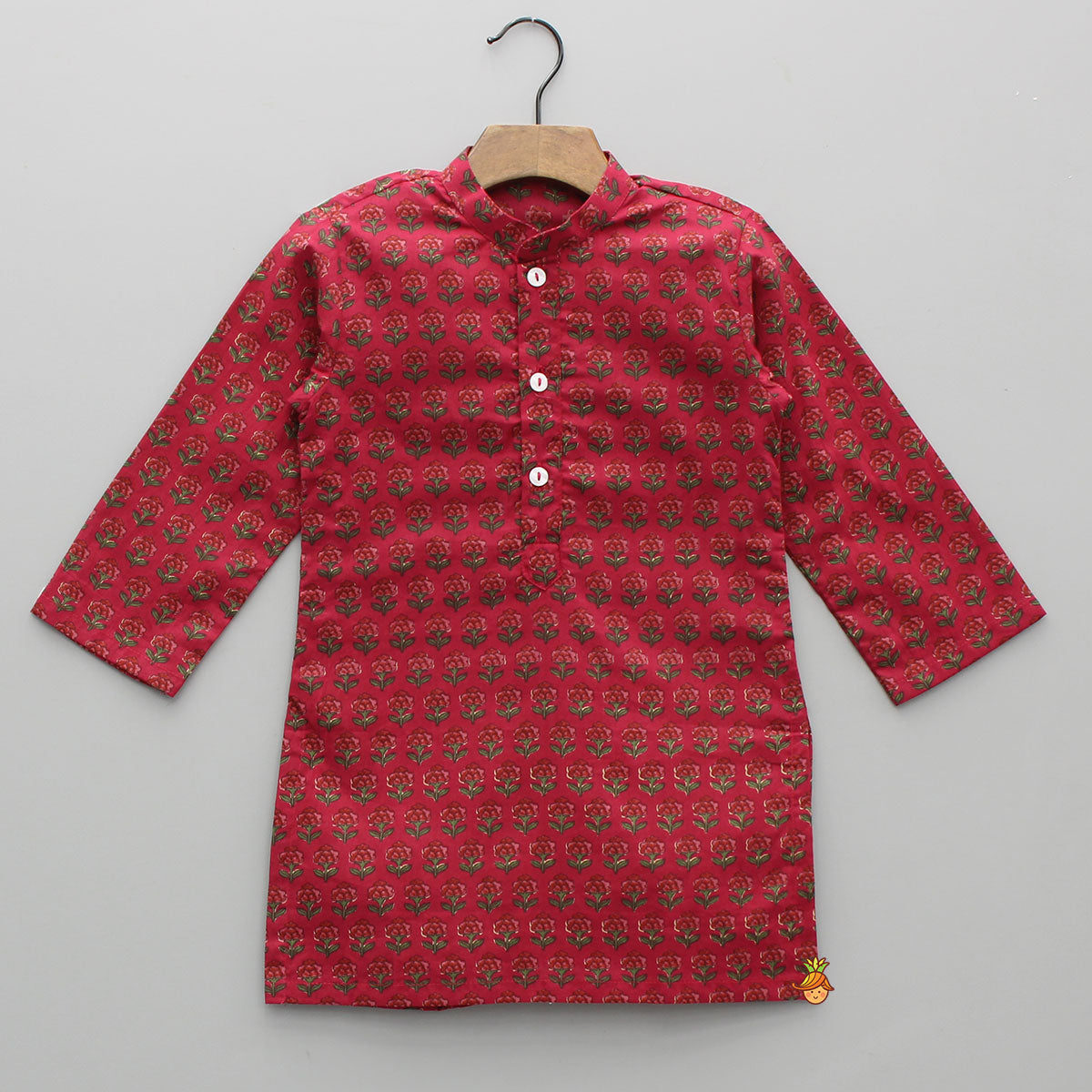 Pre Order: Floral Printed Cotton Kurta With Matching Printed Jacket And Pyjama