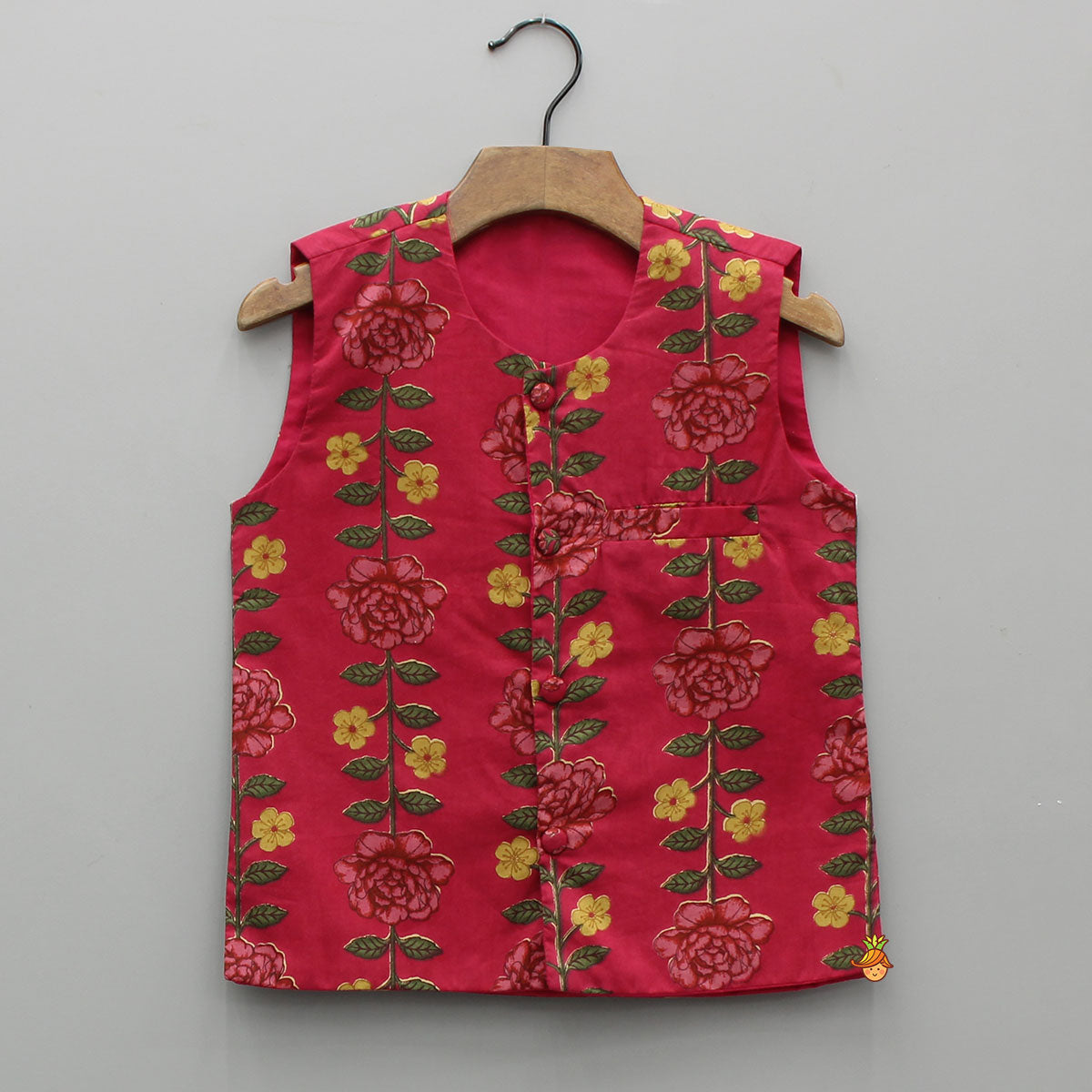 Pre Order: Floral Printed Cotton Kurta With Matching Printed Jacket And Pyjama