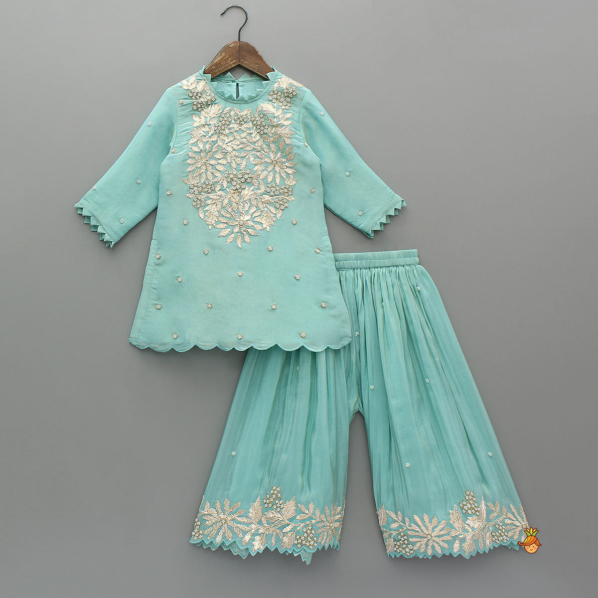 Pre Order: Gota Work Shimmery Kurti And Palazzo