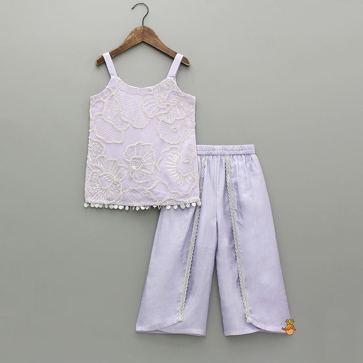 Pre Order: Beautiful Floral Embroidered Strappy Kurti With Palazzo