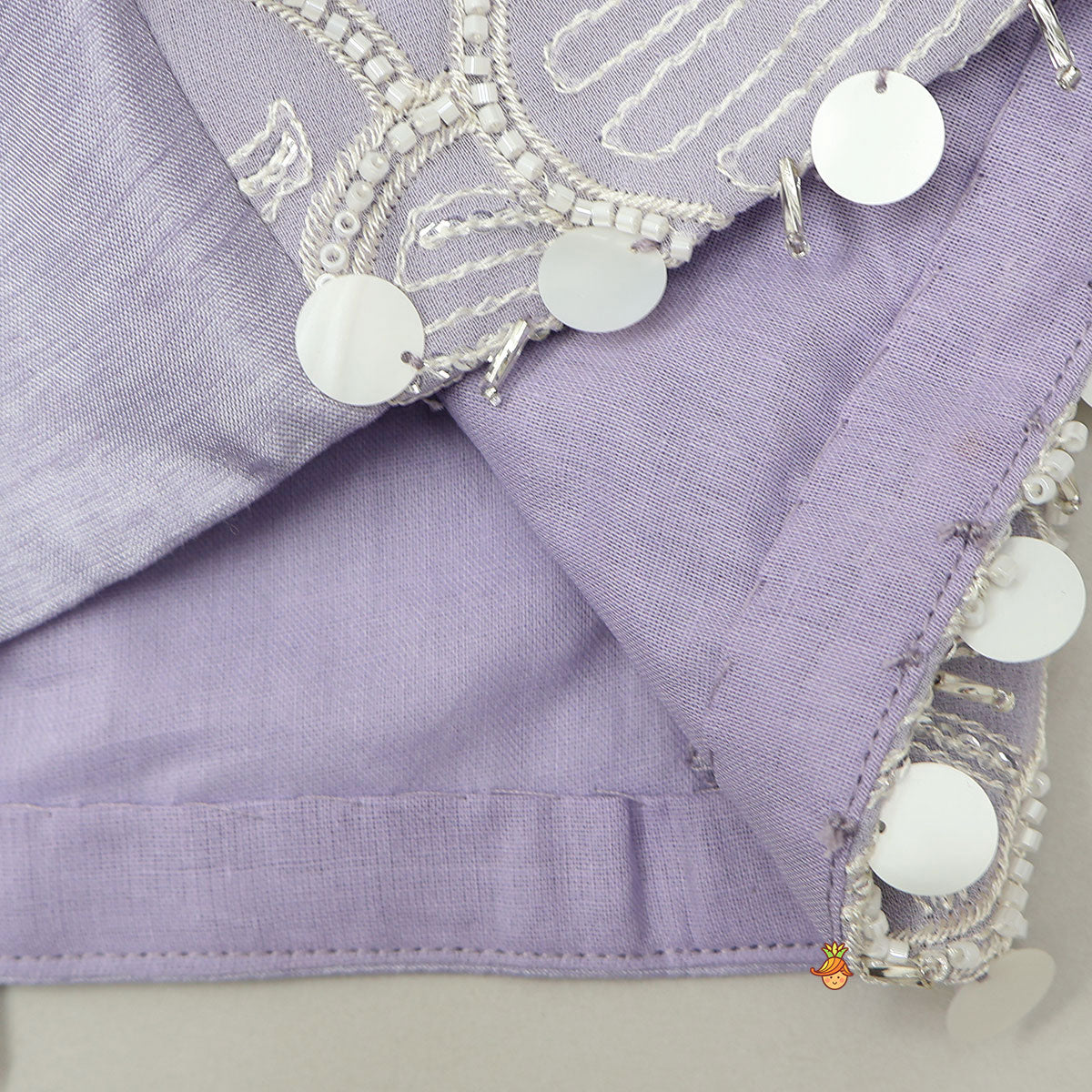 Pre Order: Lavender Bow Adorned Sleeveless Embroidered Top With Lehenga
