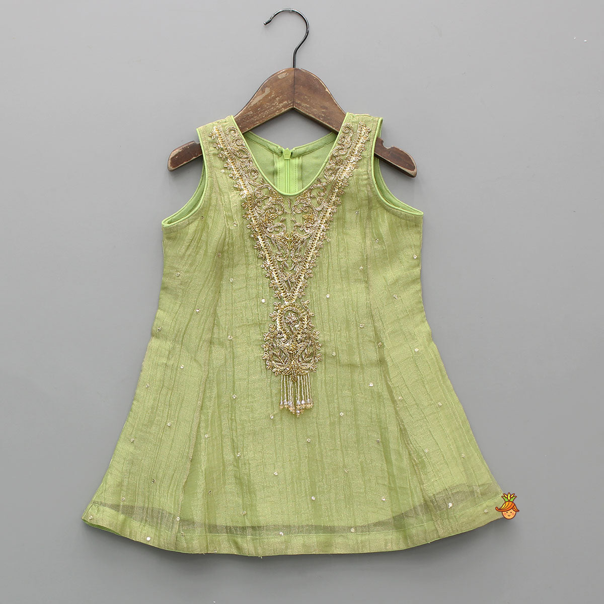 Pre Order: Shimmery Embroidered Sleeveless Kurti With Shimmery Palazzo