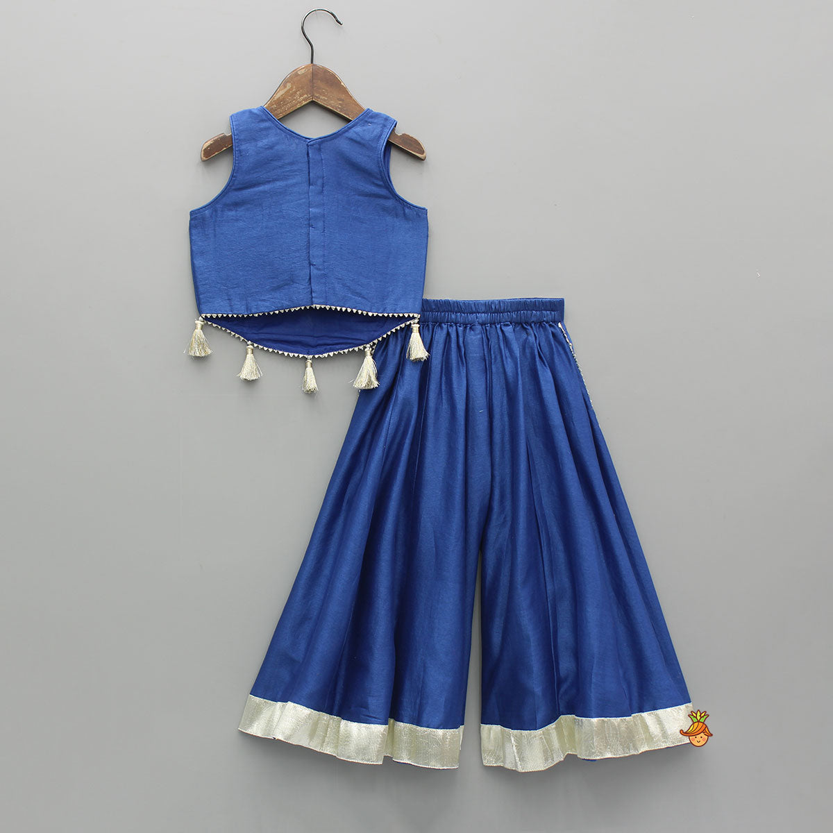 Pre Order: Blue Floral Embroidered Sleeveless Top With Palazzo