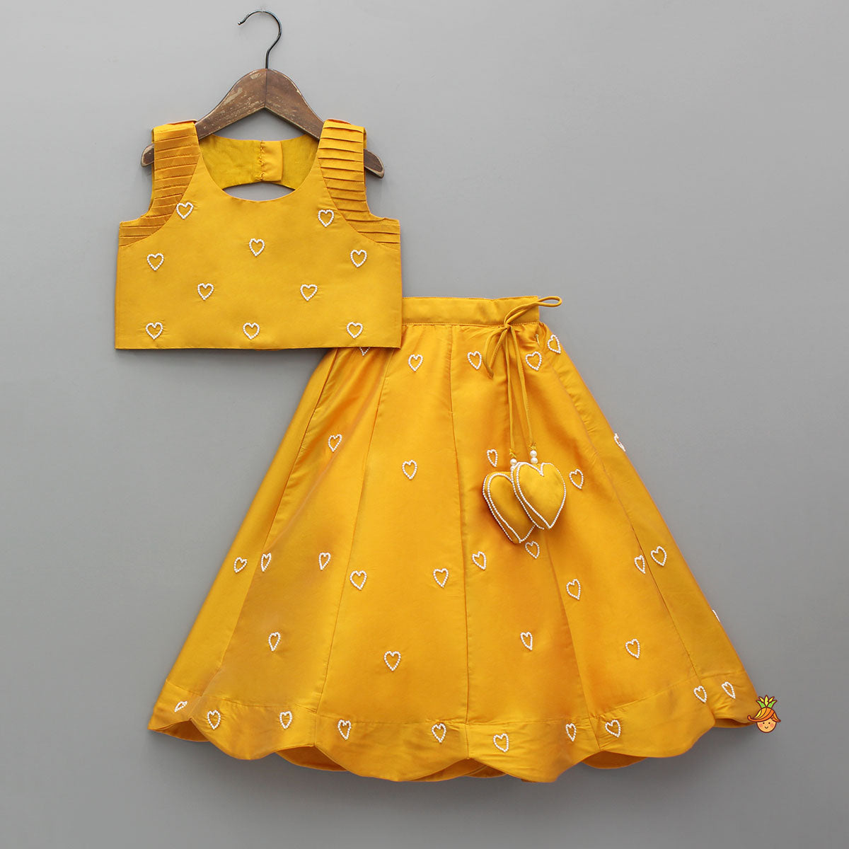 Pre Order: Little Hearts Embroidered Top With Hearts Embroidered Lehenga
