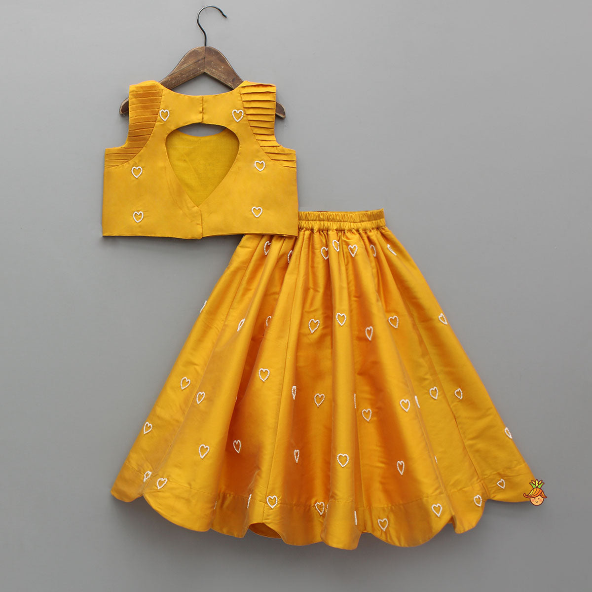 Pre Order: Little Hearts Embroidered Top With Hearts Embroidered Lehenga