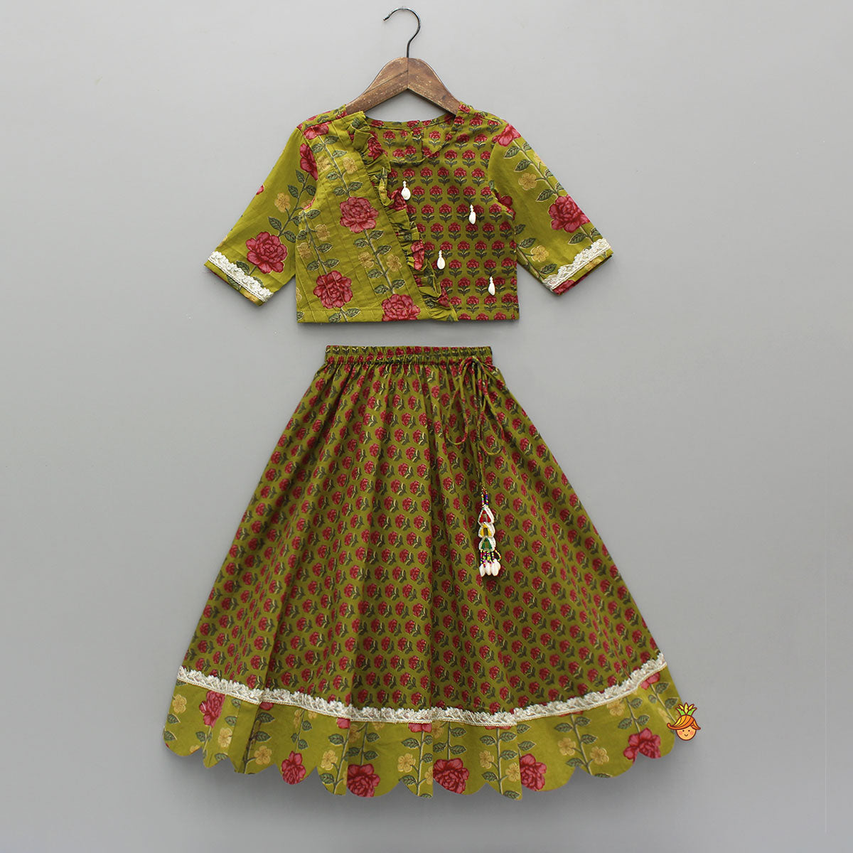 Pre Order: Floral Printed Pin Tuck Detailed Top With Lehenga