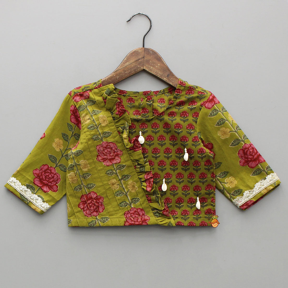 Pre Order: Floral Printed Pin Tuck Detailed Top With Lehenga