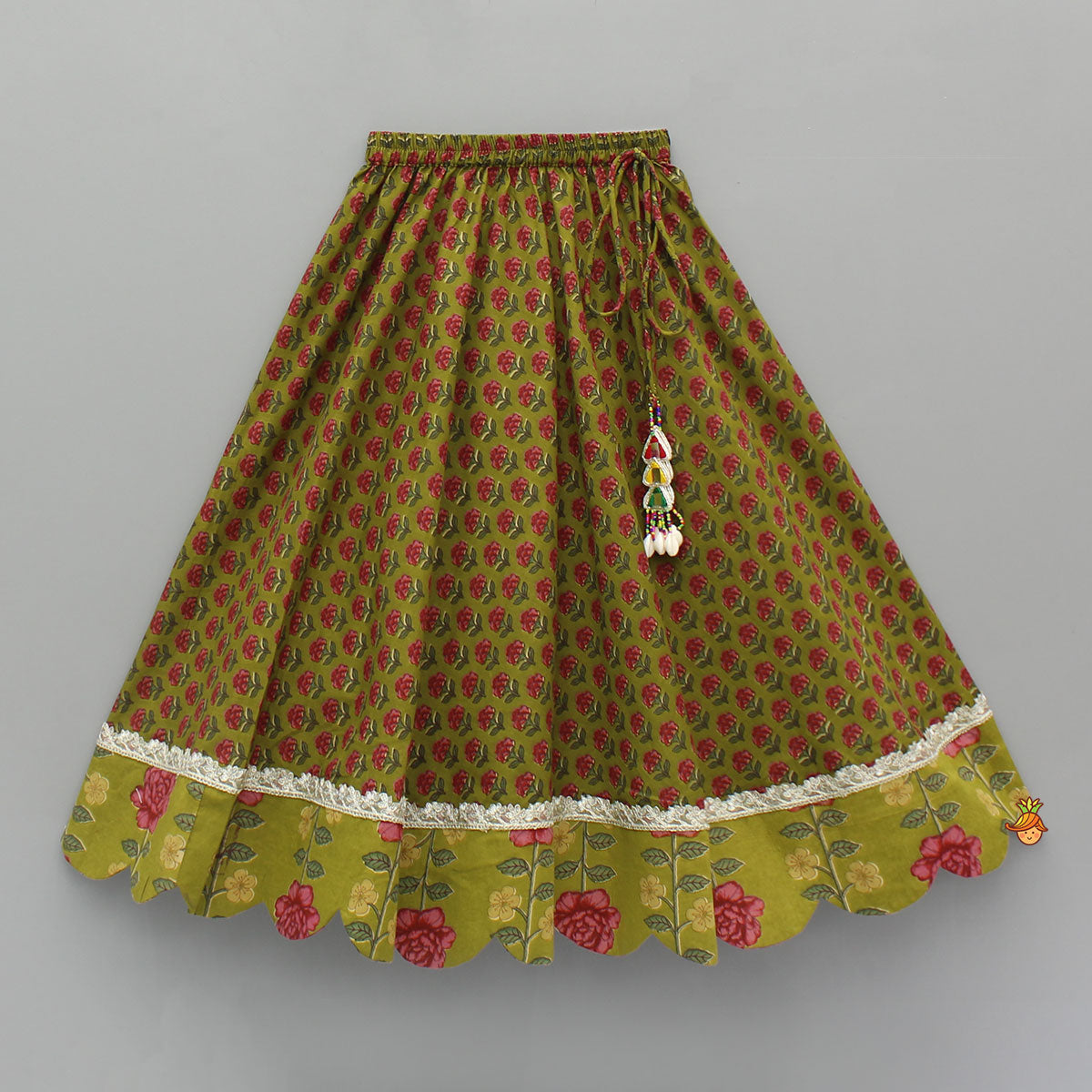 Pre Order: Floral Printed Pin Tuck Detailed Top With Lehenga