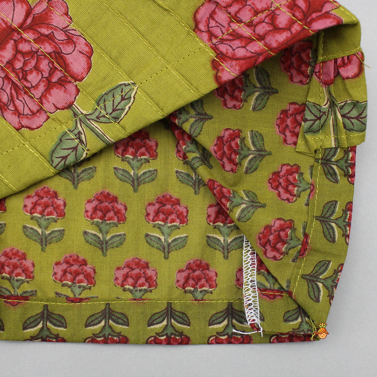 Pre Order: Floral Printed Pin Tuck Detailed Top With Lehenga