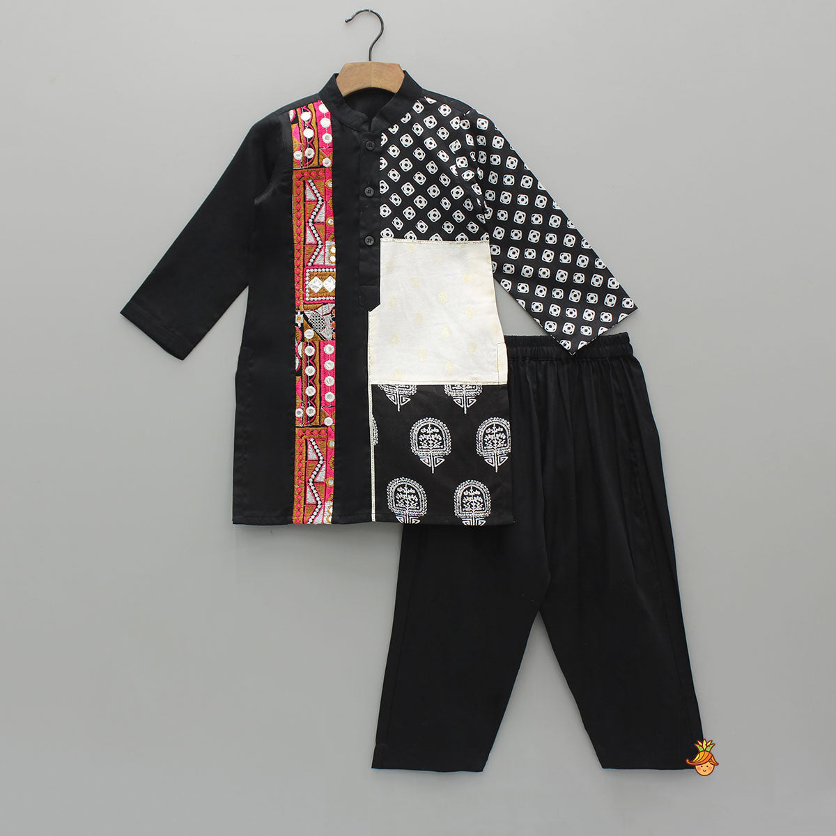 Pre Order: Multicolour Embroidered Lace Detailed Kurta With Pyjama