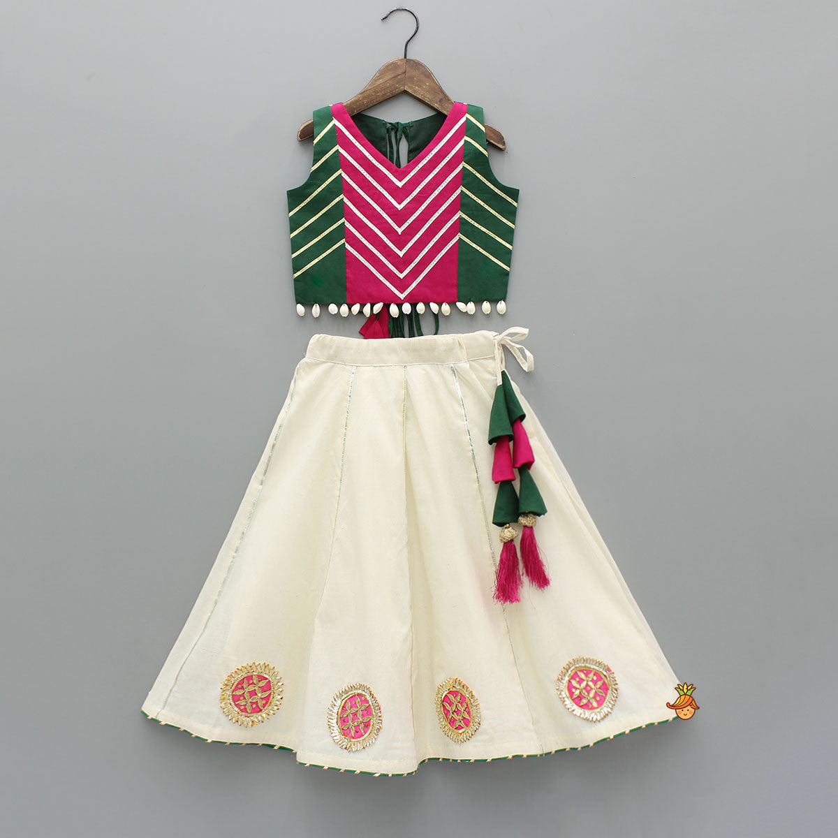 Pre Order: Sleeveless Lace Detailed Embellished Top With Lehenga