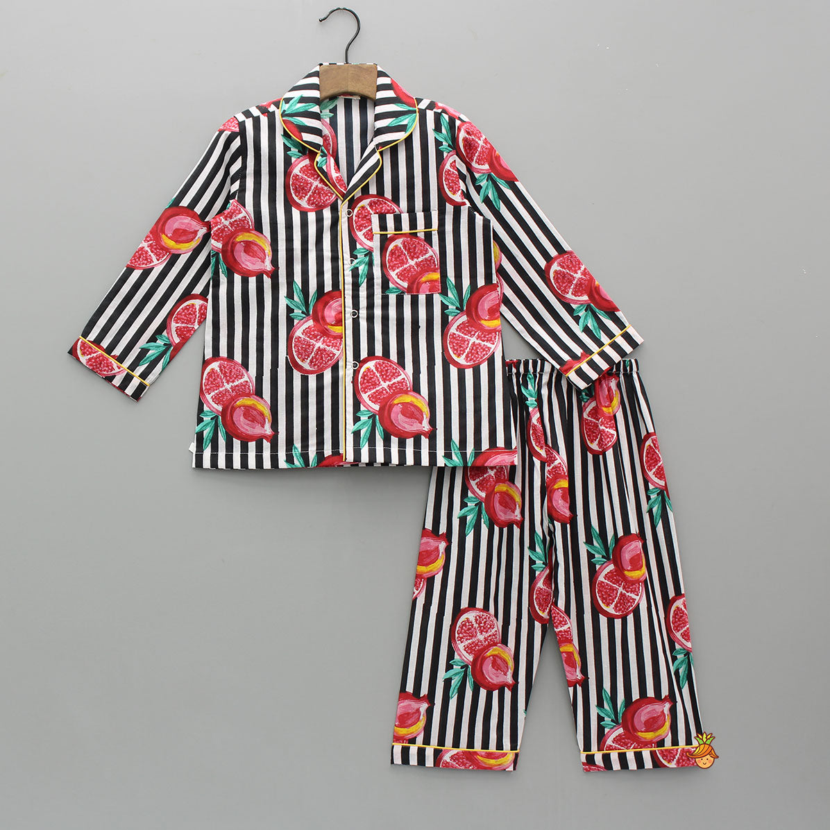 Pre Order: Black Striped Multicolour Printed Cotton Sleepwear