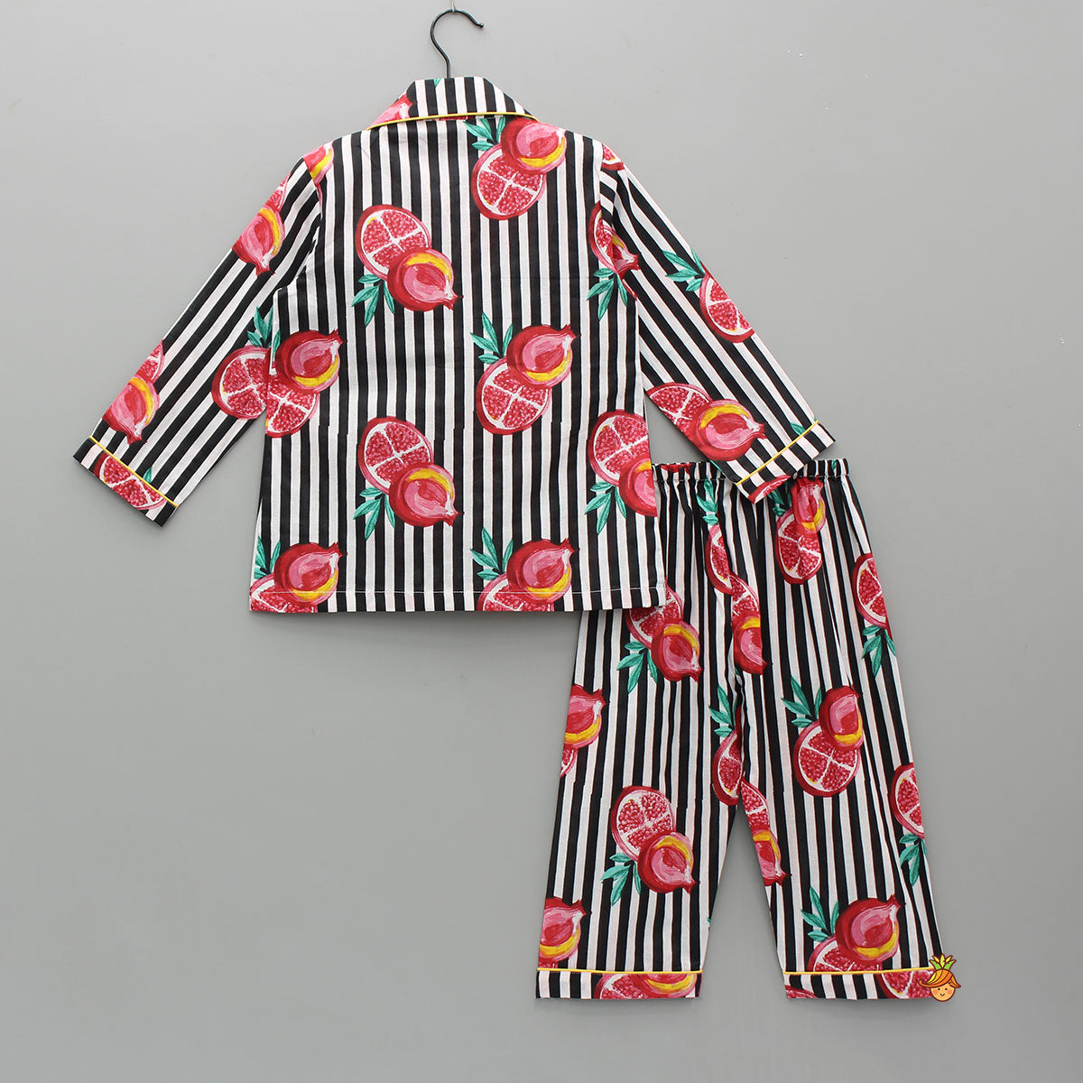 Pre Order: Black Striped Multicolour Printed Cotton Sleepwear