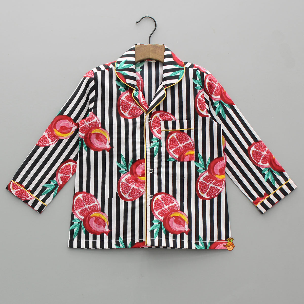 Pre Order: Black Striped Multicolour Printed Cotton Sleepwear