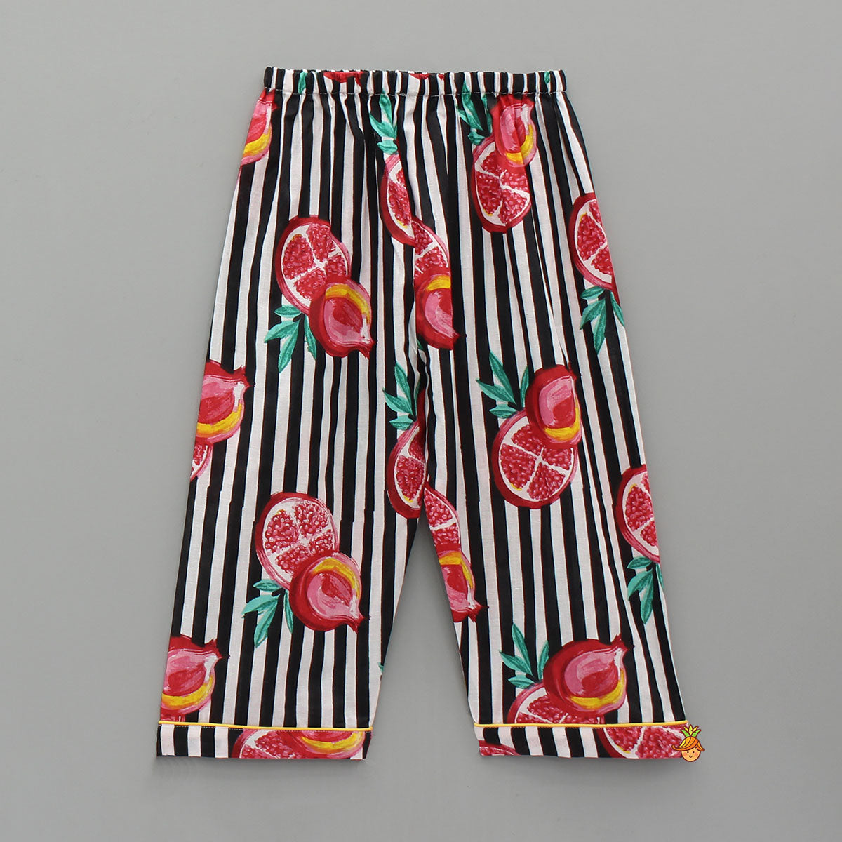 Pre Order: Black Striped Multicolour Printed Cotton Sleepwear
