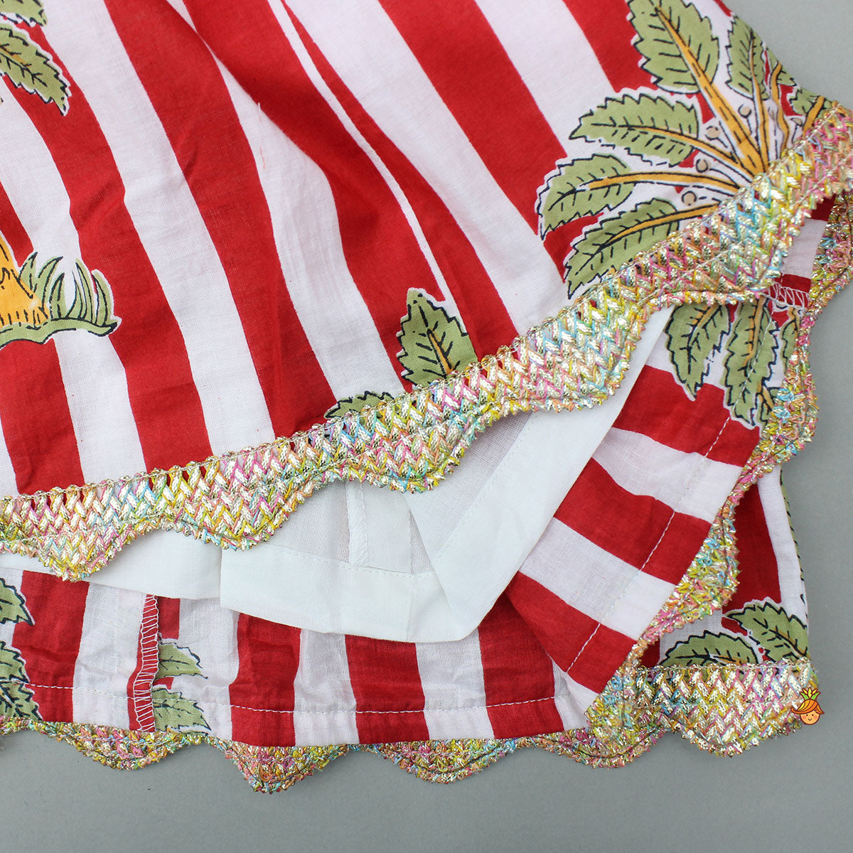 Pre Order: Red Striped Printed Embellished Kurti With Palazzo