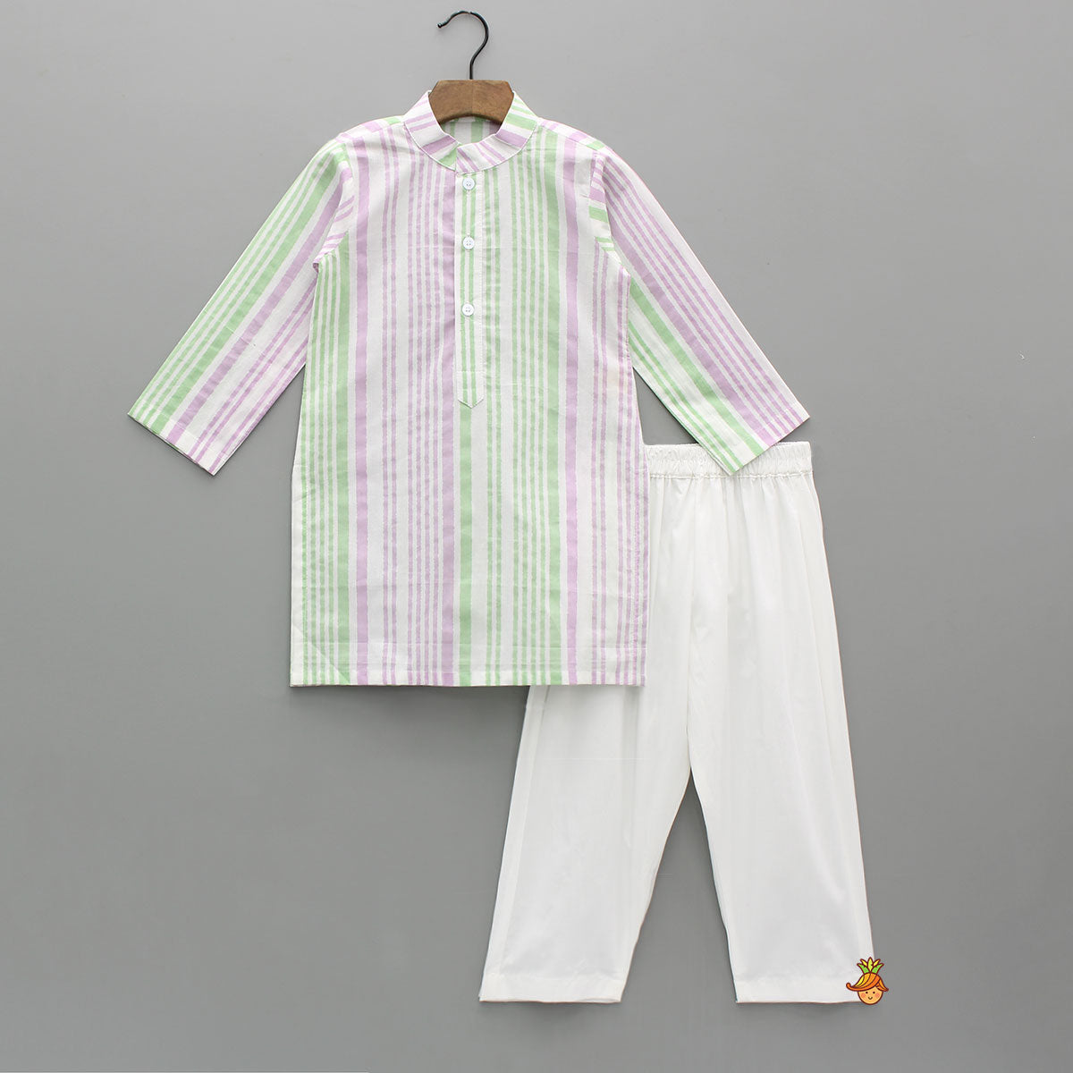 Pre Order: Stripes Printed Kurta With Floral Printed Jacket And Pyjama