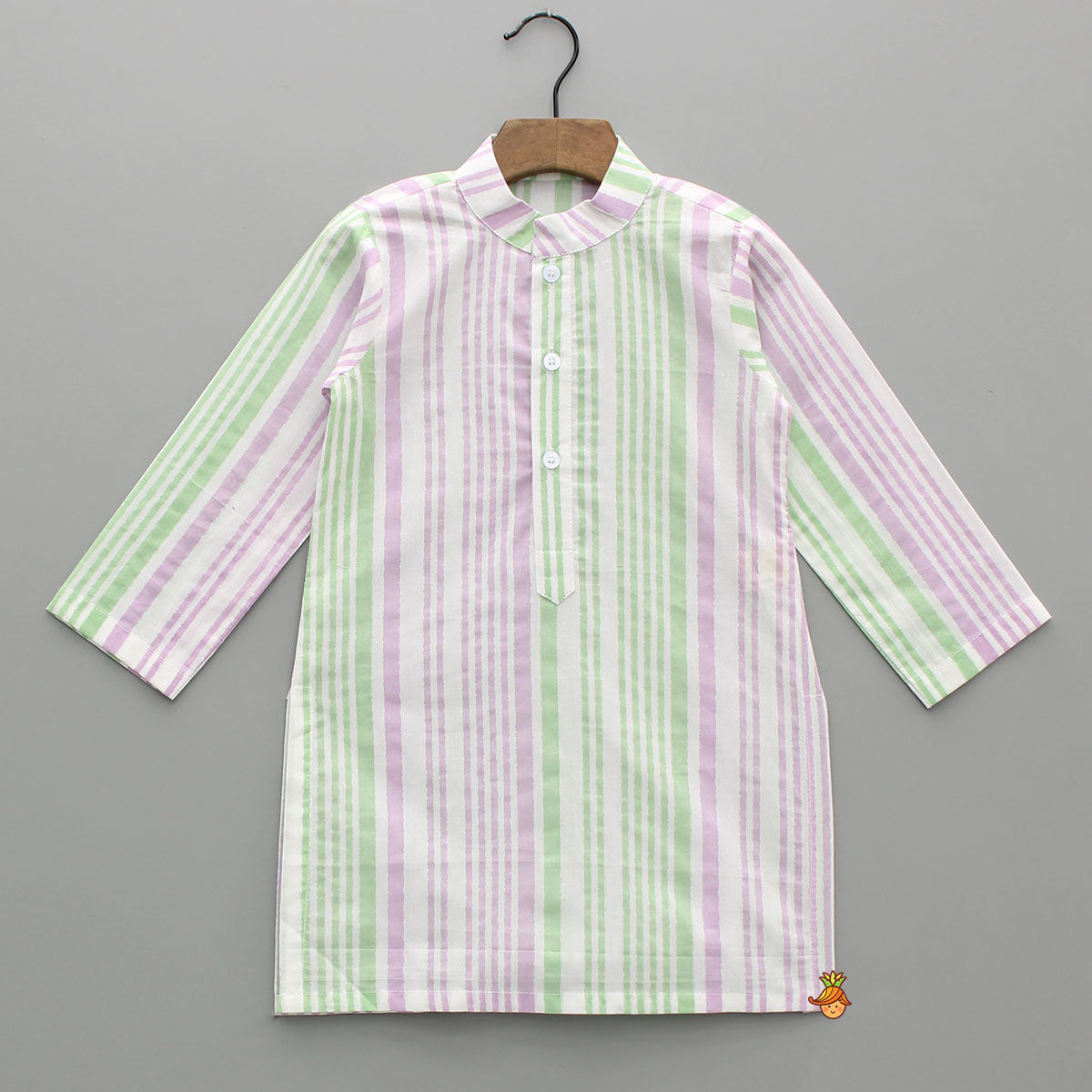 Pre Order: Stripes Printed Kurta With Floral Printed Jacket And Pyjama