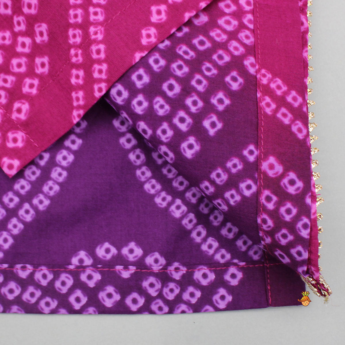 Pre Order: Multicolour Lace Work Flap Detailed Bandhani Printed Kurta With Pyjama