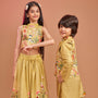 Ethnic Kurta And Floral Embroidered Jacket With Pyjama twinning model image 4