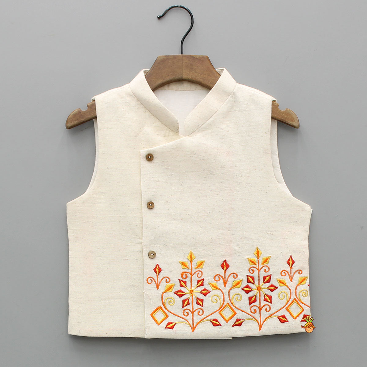 Pre Order: Ethnic Kurta With Embroidered Asymmetric Jacket And Pyjama
