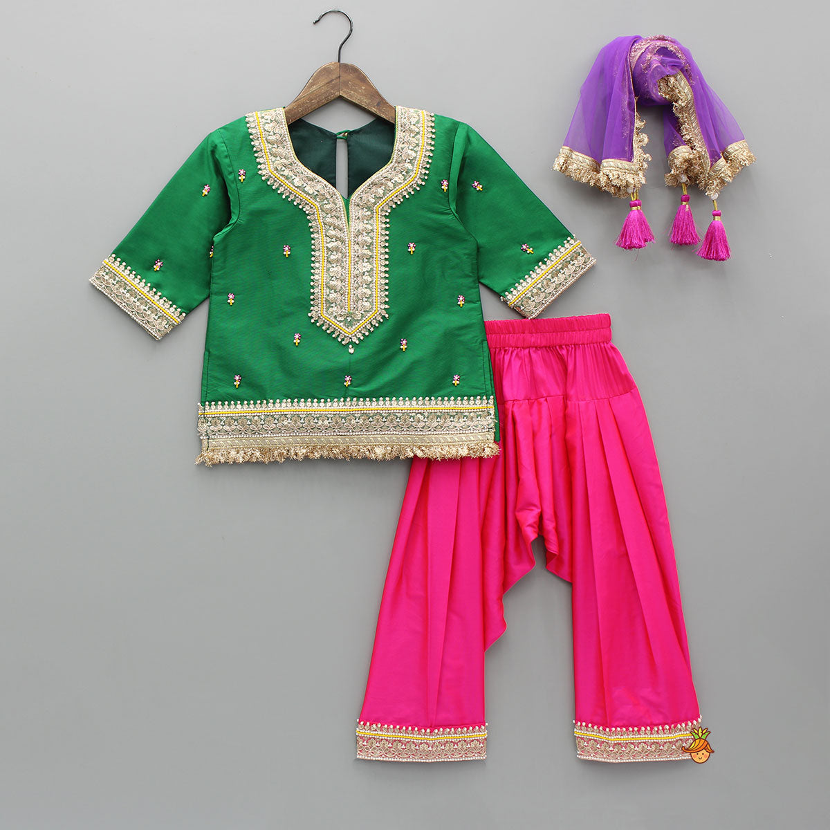 Pre Order: Beautiful Lace Work Green Kurti With Salwar And Dupatta