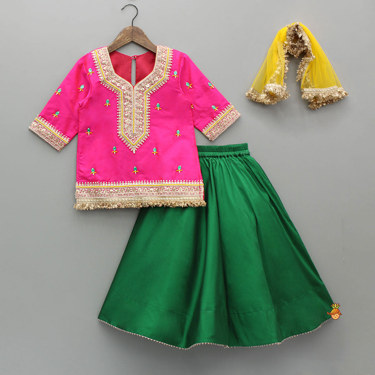 Pre Order: Beautiful Lace Work Beaded Kurti With Lehenga And Dupatta