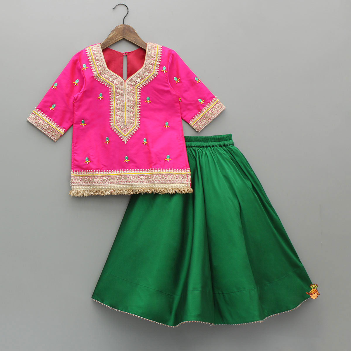 Pre Order: Beautiful Lace Work Beaded Kurti With Lehenga And Dupatta