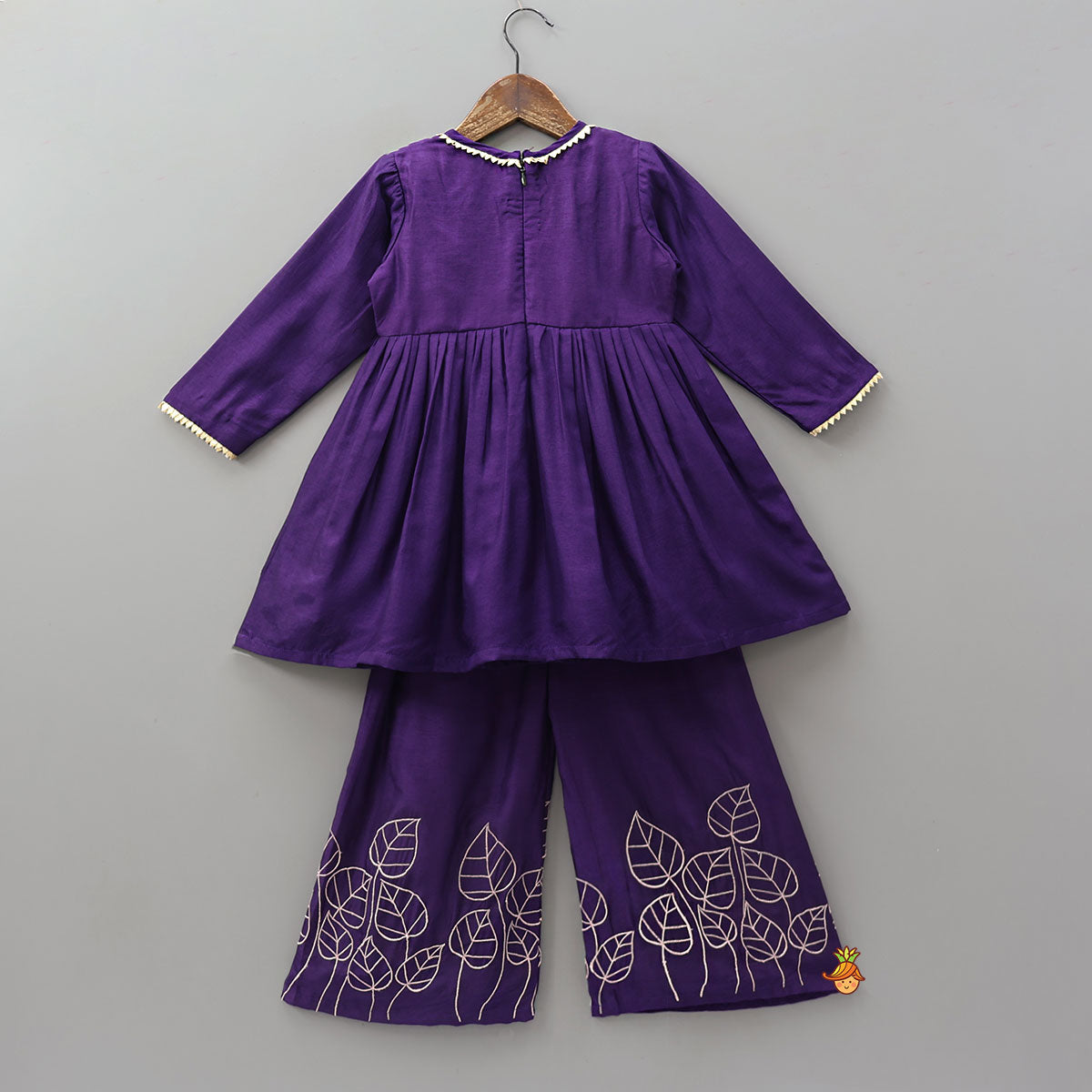 Pre Order: Leaf Embroidered Kurti With Matching Embroidered Palazzo And Dupatta