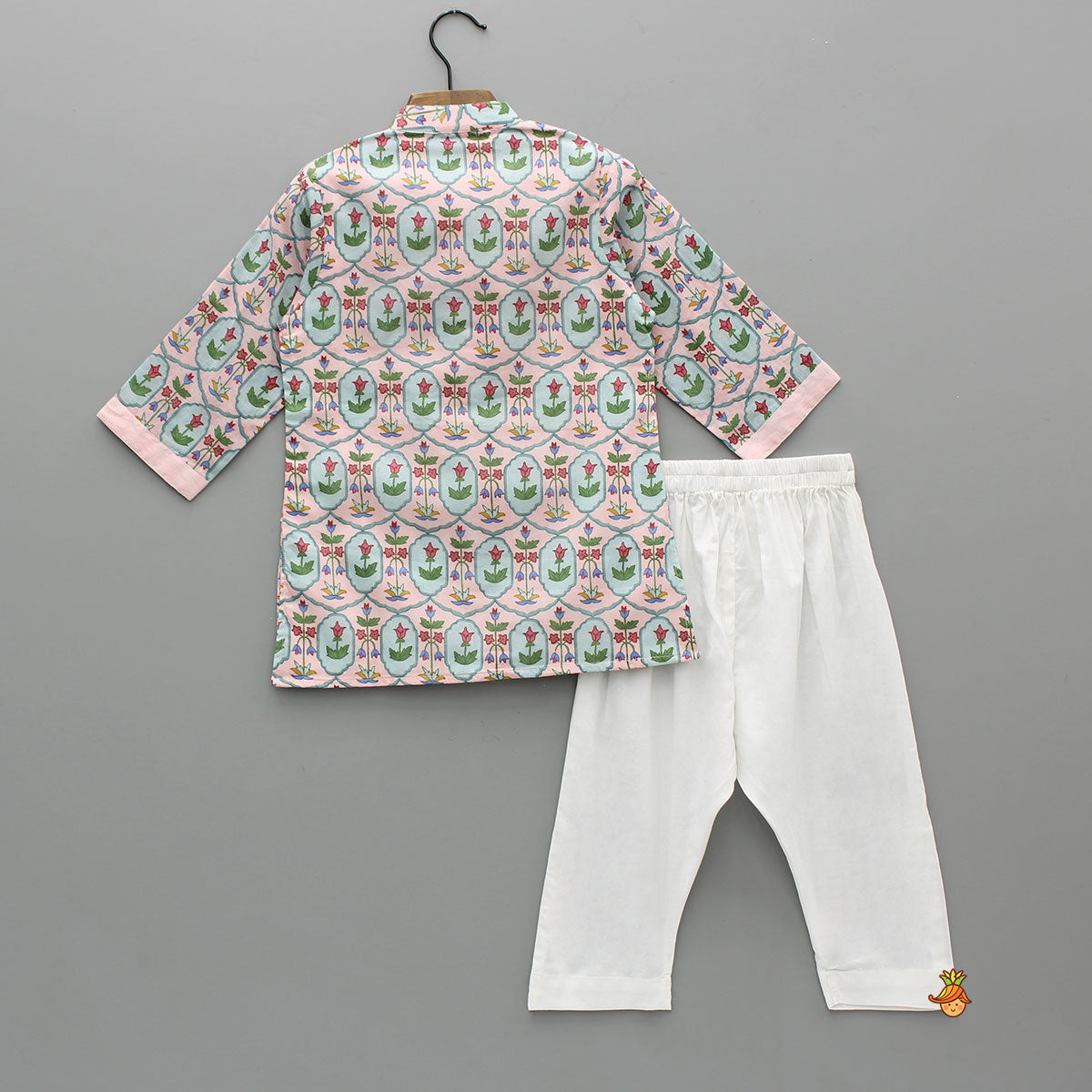 Embroidered Placket Floral Printed Ethnic Kurta And Pyjama