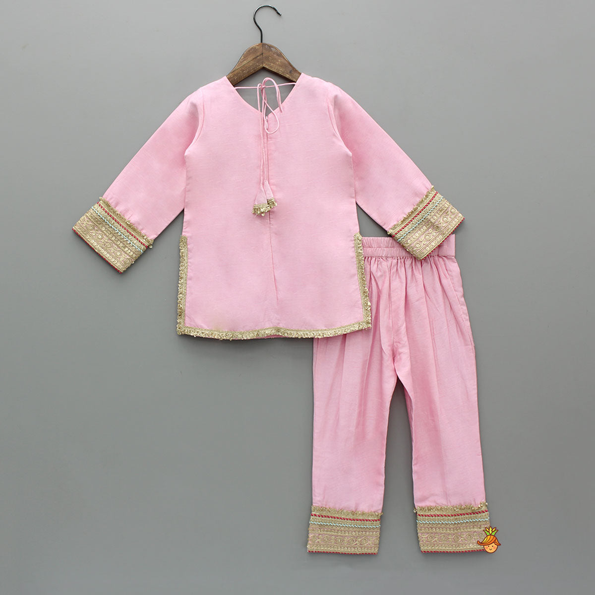 Pre Order: Elegant Lace Adorned Kurti With Matching Pant And Dupatta