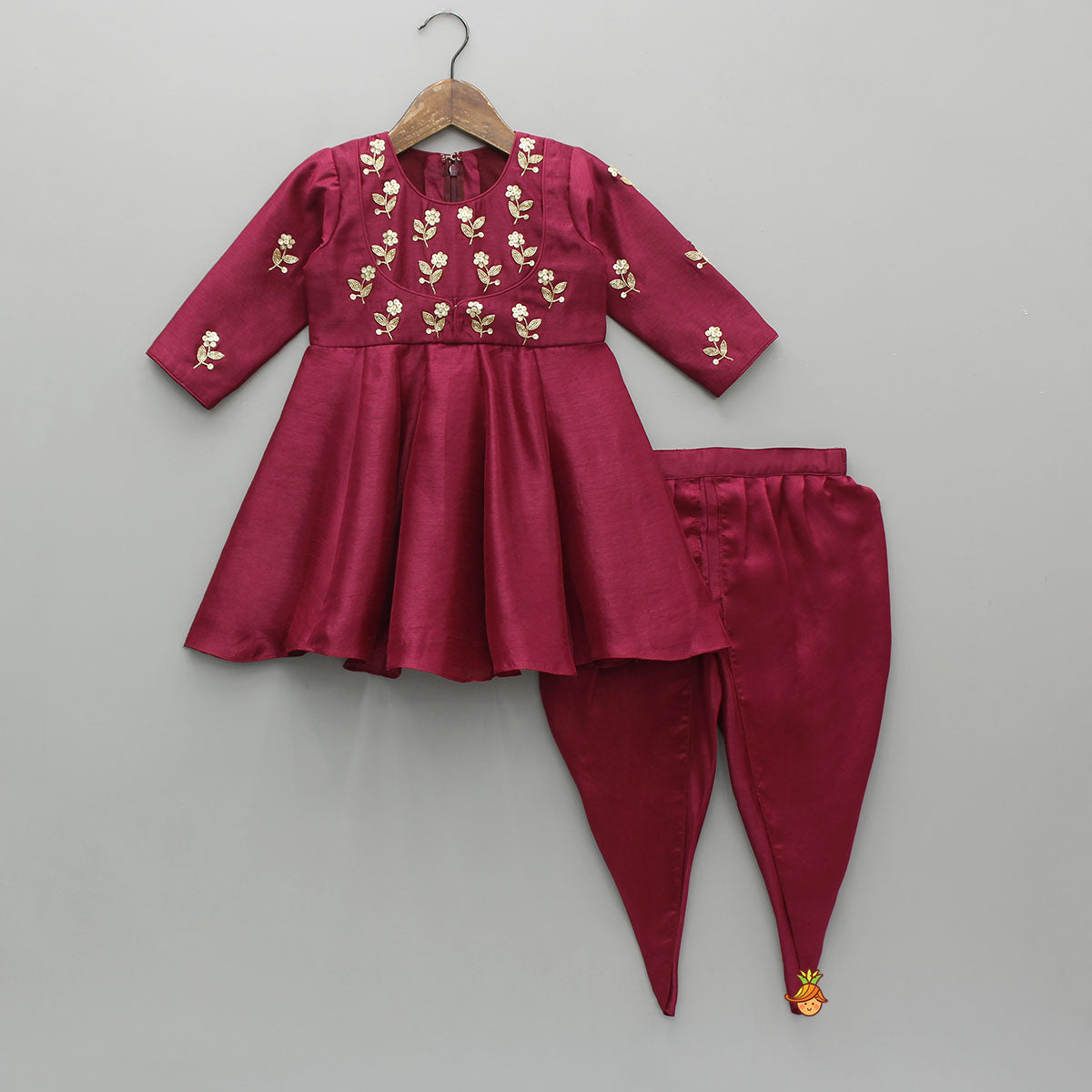 Pre Order: Faux Jacket Style Yoke Embroidered Kurti With Tulip Style Dhoti