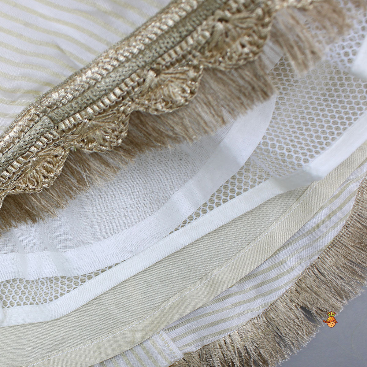 Pre Order: Brocade High-Low Top And Lehenga With Gota Lace Work Dupatta