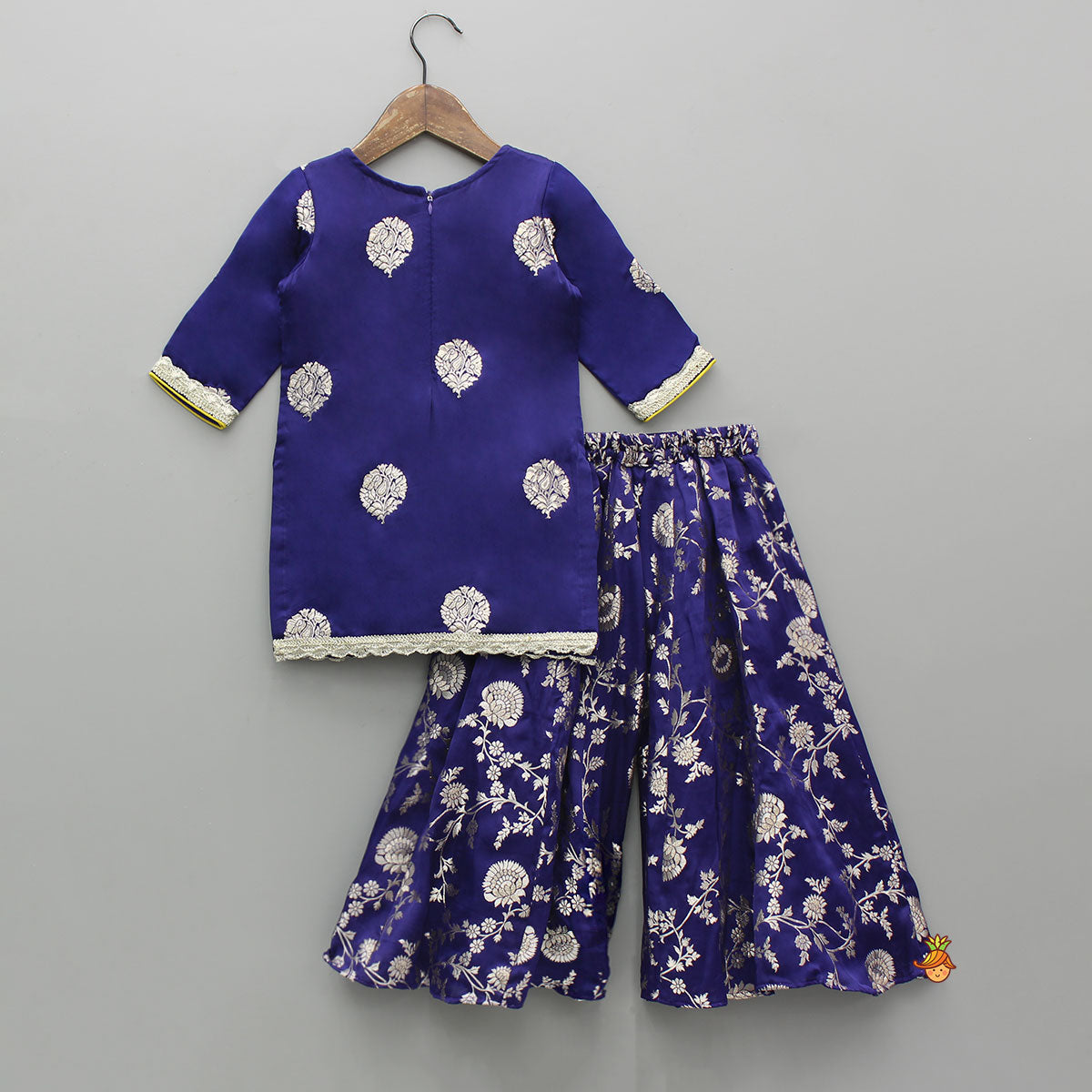 Pre Order: Beautiful Lace Adorned Kurti With Floral Palazzo And Dupatta