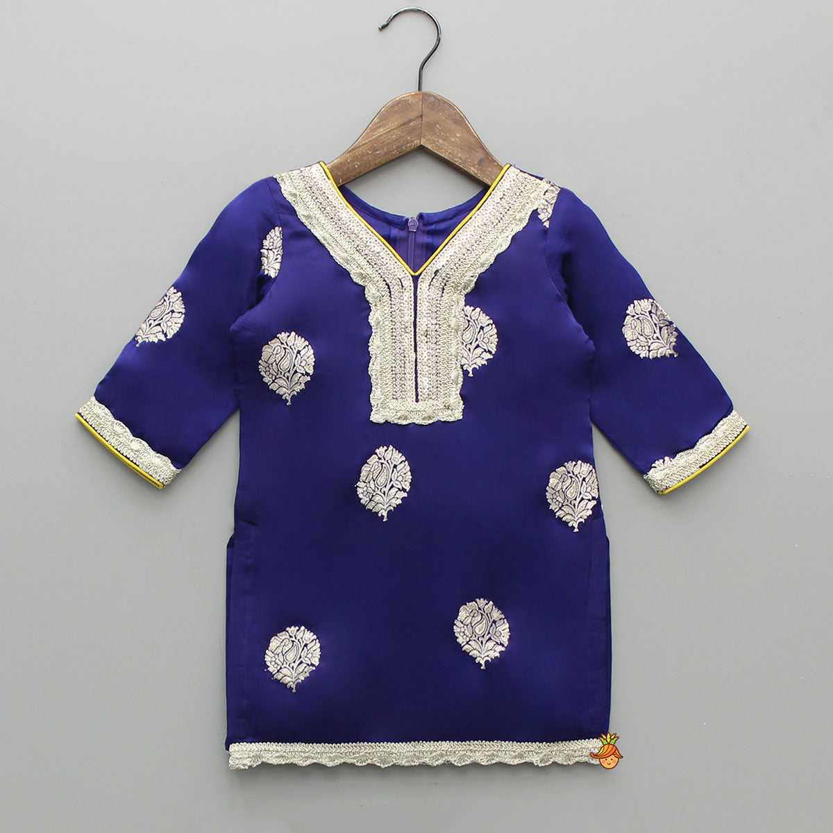 Pre Order: Beautiful Lace Adorned Kurti With Floral Palazzo And Dupatta