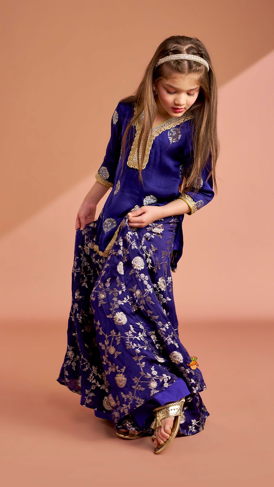 Pre Order: Beautiful Lace Adorned Kurti With Floral Palazzo And Dupatta