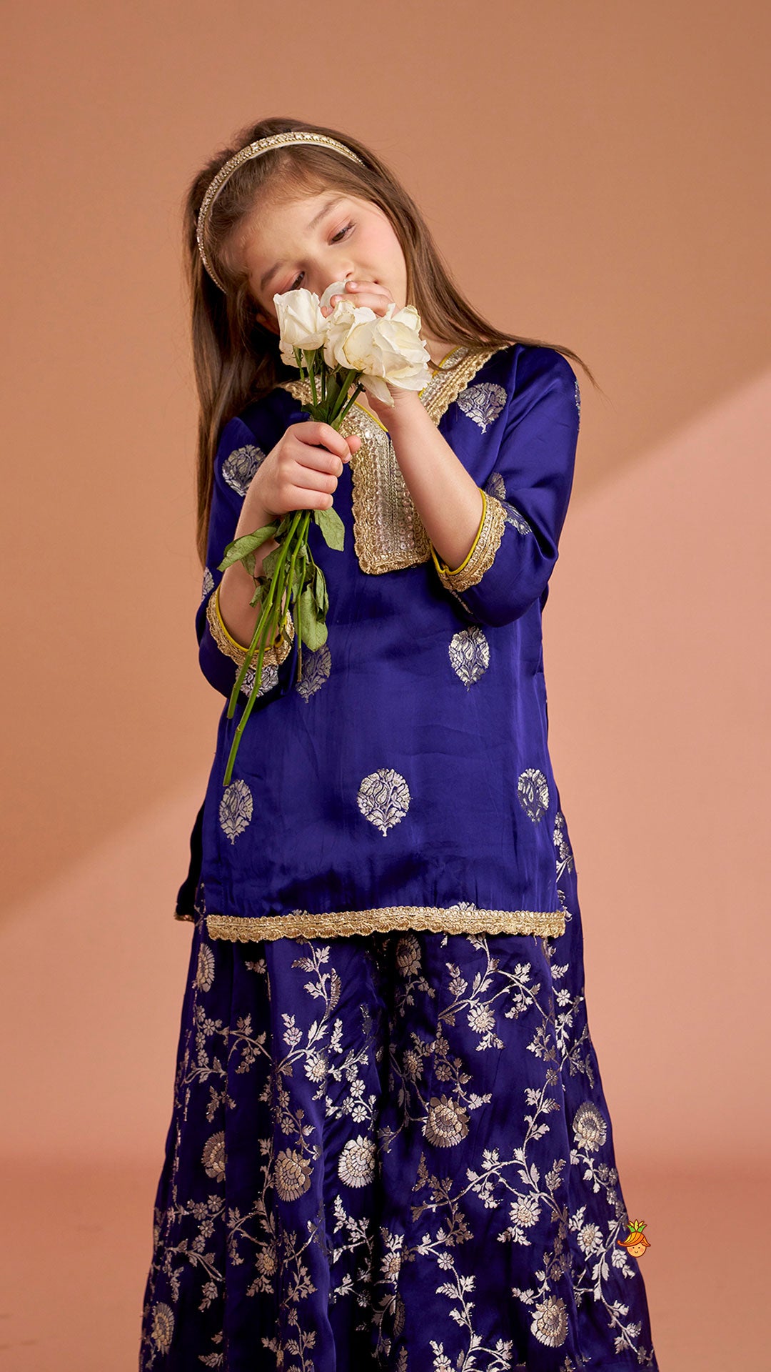 Pre Order: Beautiful Lace Adorned Kurti With Floral Palazzo And Dupatta