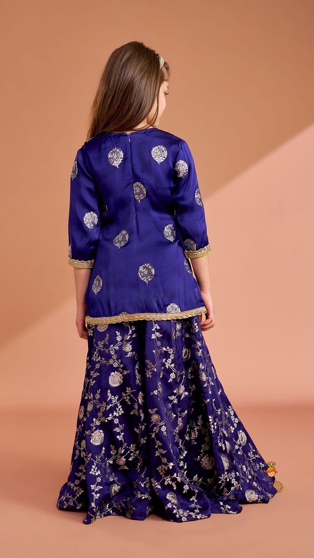 Pre Order: Beautiful Lace Adorned Kurti With Floral Palazzo And Dupatta