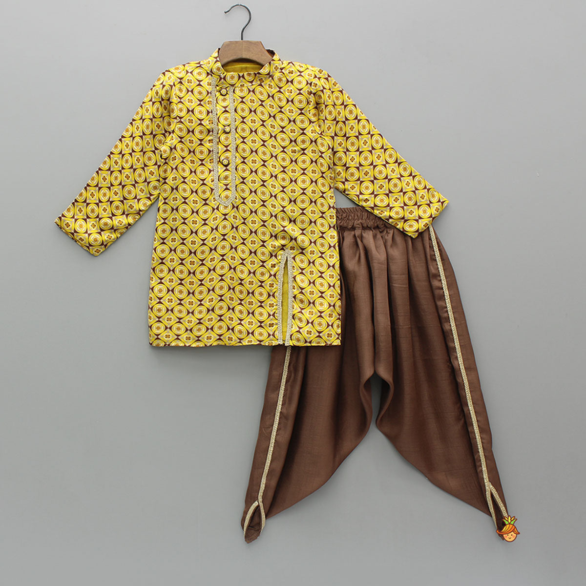 Pre Order: Printed Asymmetrical Placket Kurta With Dhoti