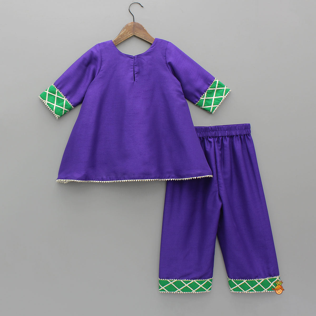 Pre Order: Gota Flower Detailed Kurti And Pant With Contrasting Dupatta