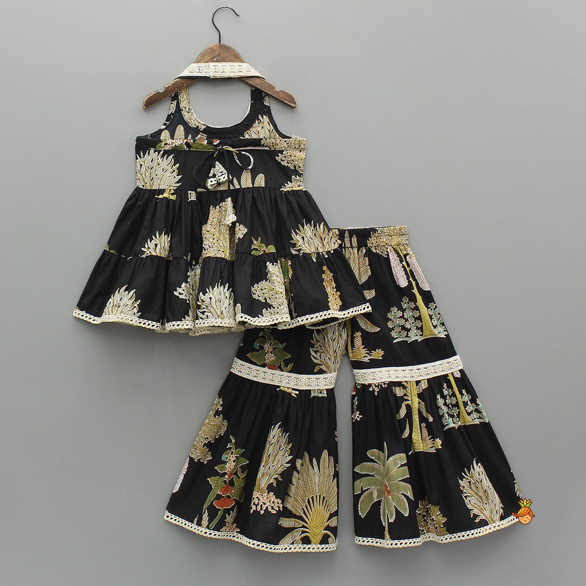 Floral Lace-Detail Halter Neck Kurti And Sharara