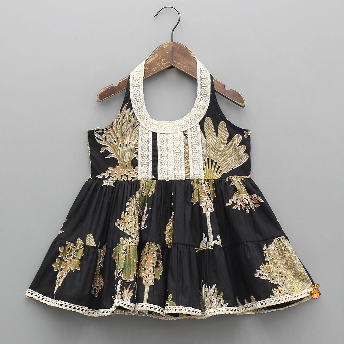 Floral Lace-Detail Halter Neck Kurti And Sharara