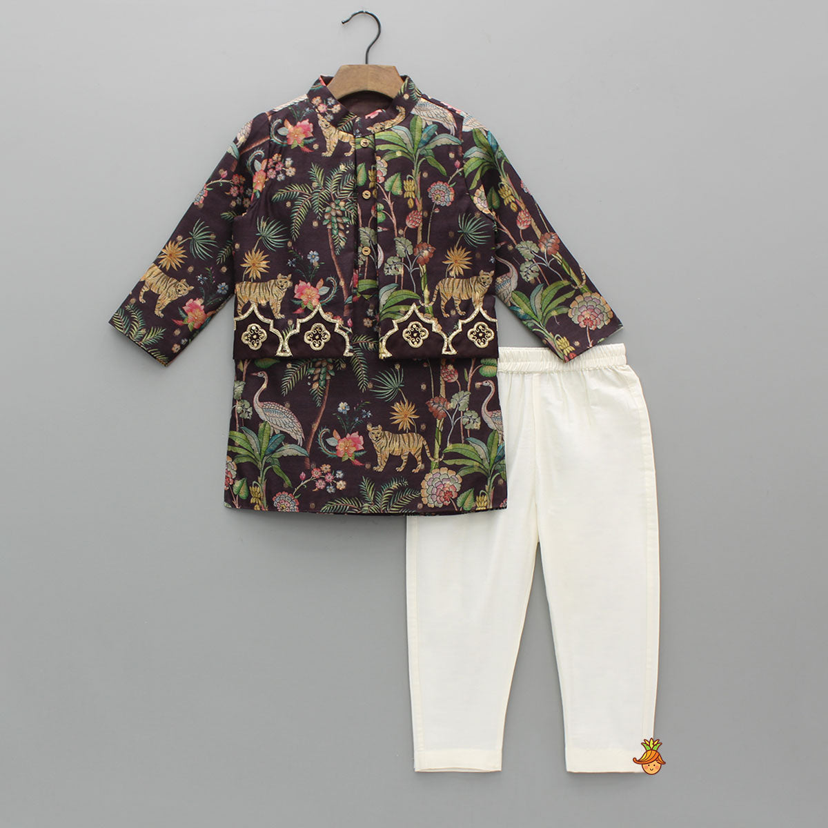 Pre Order: Jungle Printed Jacket Style Ethnic Kurta With Pyjama