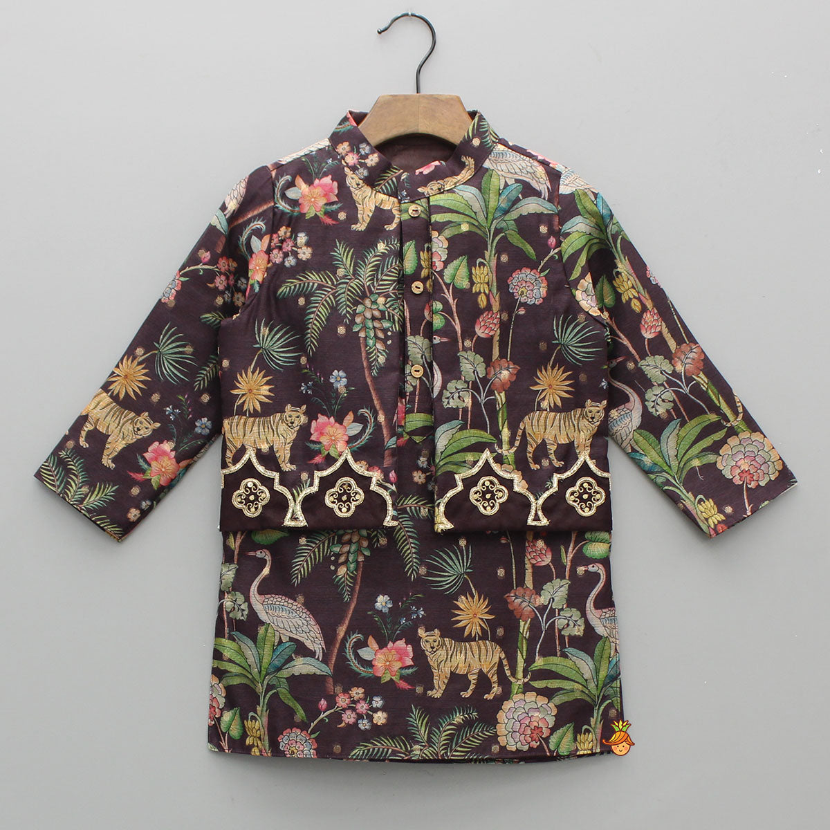 Pre Order: Jungle Printed Jacket Style Ethnic Kurta With Pyjama