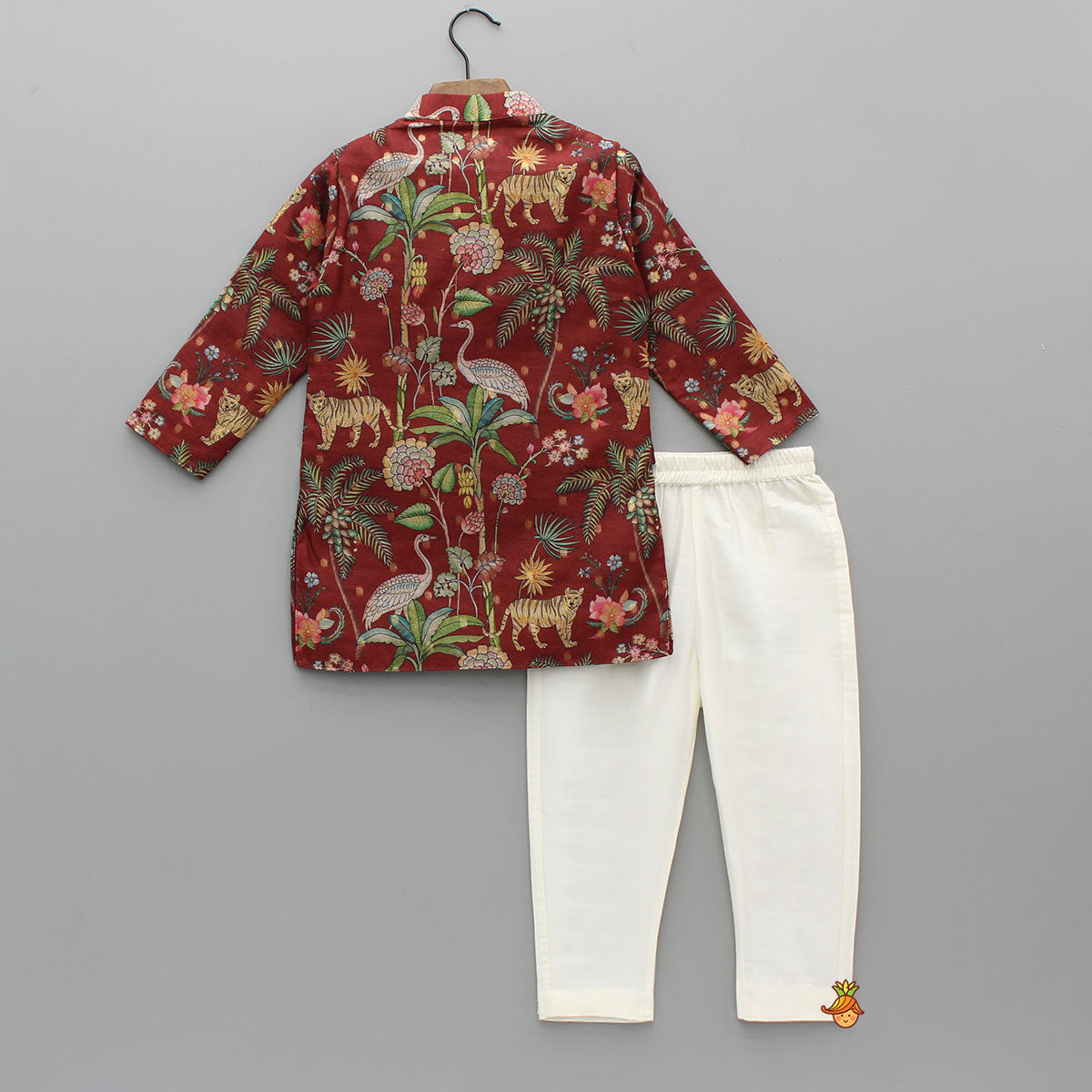 Pre Order: Jungle Printed Jacket Style Elegant Kurta With Pyjama